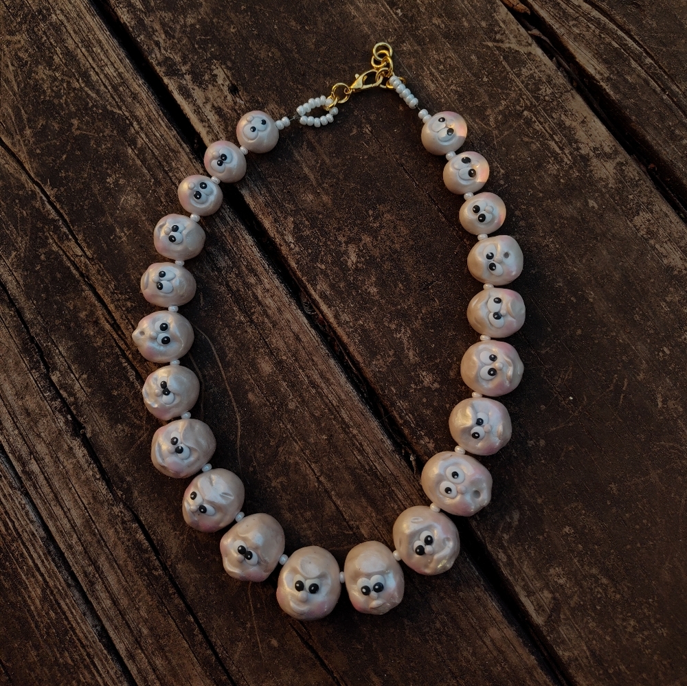 🌊🐚Pearl🐬Funny 🐚Face 🐚Necklace - Picture 11 of 14